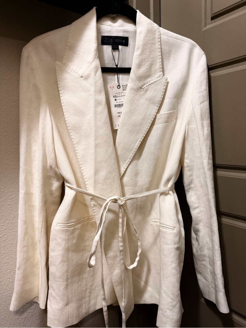 Zara Women's Cream White Tie Wrap Blazer Jacket